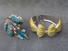 AN UNUSUAL 'MATISSE' RENOIR COPPER & ENAMEL BROOCH, together with an unsual Victoria and Albert