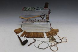 A COLLECTION OF SOUTH AFRICAN ZULU BEADWORK ITEMS, with a Xhosa nursing necklace, pipes,