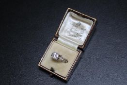 A VINTAGE PLATINUM DIAMOND SOLITAIRE RING, set with a brilliant cut diamond of an estimated 1