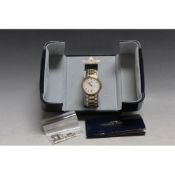 A MAIRICE LACROIX BI-COLOUR WRIST WATCH, with box, paperwork and spare links, Dia 3.5 cm