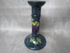 A MOORCROFT FINCHES PATTERN CANDLESTICK, impressed marks to the base, H 20.5 cm