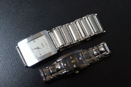 TWO RADO WATCHES ON STEEL BRACELETS, gents watch 2 x 1.5 cm, ladies watch 1.5 x 1 cm