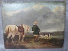 W. HEPPLE (XXI). A stormy landscape with huntsman, horse and dogs, signed lower right, oil on board,