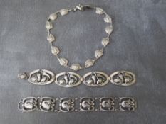 A DANECRAFT STERLING SILVER PANEL LINK BRACELET, together with a Danecraft leaf design silver