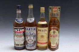 1 BOTTLE OF GRANT'S FAMILY RESERVE WHISKY IN A MILENNIUM GIFT TUBE, together with 1 bottle of Bell's