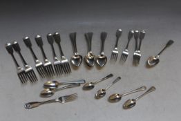 A SELECTION OF ANTIQUE HALLMARKED SILVER FLATWARE, various dates, makers and assays to include a