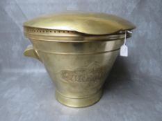 AN EDWARDIAN TWIN HANDLED 'PURE MILK' SHOP COUNTER MILK PAIL, of brass outer construction, with