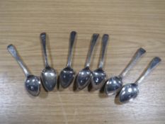 A COLLECTION OF SEVEN HALLMARKED SILVER BRIGHT CUT TEASPOONS, various dates and makers to include