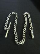 A HALLMARKED SILVER SINGLE ALBERT CHAIN, L 33 cm