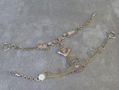TWO GERMAN FANCY LINK WHITE METAL ALBERT CHAINS, by Jakob Bengel, circa 1900, L 29 cm