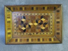 A 19TH CENTURY TUNBRIDGWARE TRAY, L 18 cm, W 12 cm