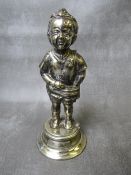 A VINTAGE SILVER PLATED FRY'S 'HELLO DADDY' ADVERTISING FIGURE, on a circular plinth, H 18.5 cm