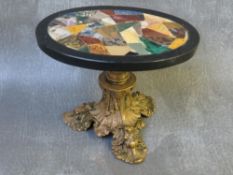 A 19TH CENTURY PIETRA DURA AND GILT BRONZE MINIATURE TABLE, table 14 x 10 cm, overall H 11.5 cm
