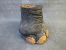 TAXIDERMY - A SMALL JUVENILE ELEPHANT FOOT - LOXODONTA CYCLOTIS, H 16 cm