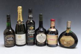 SIX BOTTLES OF SHERRY AND SPIRITS ETC., to include one bottle of Captain Morgan