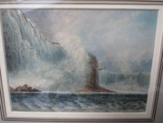 A LATE 19TH / EARLY 20TH CENTURY ATMOSPHERIC STUDY OF NIAGRA FALLS, unsigned, watercolour, framed