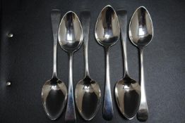 A SET OF SIX HALLMARKED SILVER DESSERT SPOONS BY SAMUEL ATKINS - LONDON 1813, approx weight 160g,
