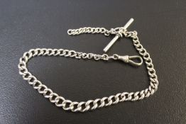 A HALLMARKED SILVER GRADUATED LINK ALBERT CHAIN, L 32 cm