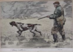 HENRY WILKINSON (1921-2011). Study of a huntsman and hound in a stormy marshland setting, signed