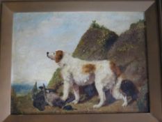 CHARLES EDWARD BRITTAN (1837-1888). Dog and game by a rocky outcrop, signed and dated 1962 middle