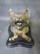 A LARGE VINTAGE NOVELTY CAT INKWELL, the hinged lid opening to a circular inkwell on a shaped