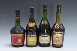 FOUR BOTTLES OF COGNAC, consisting of one bottle of Martell VS 3 star, one bottle of Hine Vieux