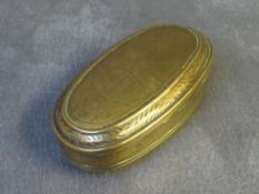 A LATE 18TH / EARLY 19TH CENTURY DUTCH BRASS TOBACCO BOX, D 4 cm, W 7 cm, L 13 cm