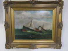 GEORGE MEARS (1865-1910). Study of the steam and sailboat 'S.S. Alexandra' in a heavy swell,