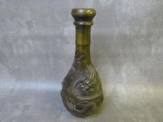AN ORIENTAL BRONZE ONION SHAPED VASE, decorated with a five claw dragon in relief, with a four