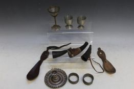 THREE EAST AFRICAN MASAI SNUFF HORNS, two Sudanese bone spoons, a Native American horn spoon and