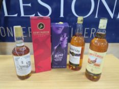 5 ASSORTED BOTTLES OF WHISKY, cognac etc consisting of 1 boxed bottle of Remy Martin VSOP cognac.