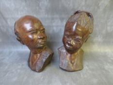 A PAIR OF CARVED IRONWOOD STUDIES OF AN AFRICAN MAN AND WOMAN, tallest H 32 cm