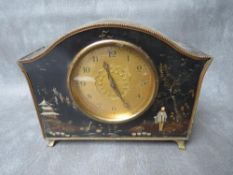 A 19TH CENTURY MANTLE CLOCK IN AN EBONISED EASTERN STYLE CASE, H 15.5 cm