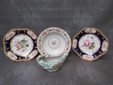 AN EARLY DERBY FLORAL CIRCULAR BOWL, marks to the reverse, together with a pair of gilt floral