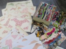 A COLLECTION OF VINTAGE CARDED SILK INSERTS FOR SILK UNDERWEAR, together with a collection of old