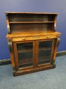 A 19TH CENTURY MAHOGANY CHIFFONIER OF SMALL PROPORTIONS, having an open structure to the base, above