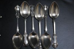 A SET OF SIX HALLMARKED SILVER SPOONS - LONDON 1855, makers mark JW, approx combined weight 310g,