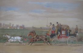 W.H. WHEELWRIGHT. Rural landscape coaching scene, with four horses and figures, signed and dated