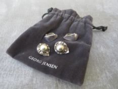GEORG JENSEN - TWO PAIRS OF HALLMARKED SILVER CLIP ON EARRINGS, both with makers mark