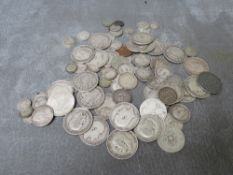 A BAG OF ASSORTED SILVER COINS, much of pre 1920 date, to include shilling 1758, 1816, 1817, 1819,