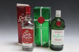 1 BOTTLE OF CORK DRY GIN, in original box, together with 1 litre bottle of Tanqueray imported