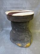 TAXIDERMY - A 19TH CENTURY ELEPHANT FOOT WITH SKIN SEAT - LOXODONTA CYCLOTIS, H 49 cm, W 38 cm, D 41