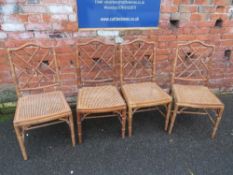 A SET OF FOUR ANTIUE CHINESE CHIPPENDALE REVIVAL FAUX BAMBOO CHAIRS, with bergere seats