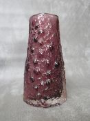 A WHITEFRIARS AUBERGINE AND CLEAR 'VOLCANO' GLASS VASE, designed by Geoffrey Baxter as part of the