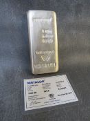 A METALOR OF SWITZERLAND 1KG 999.0 BAR WITH CERTIFICATE, No. K312151
