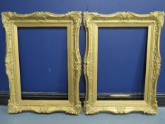 TWO 19TH CENTURY GOLD SWEPT FRAMES WITH GOLD SLIPS, with restoration, frame W 10 cm, slip rebate