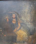 A LATE 18TH / EARLY 19TH CENTURY STUDY OF A SEATED FIGURE, oil on canvas laid on panel, framed, 25 x