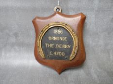 EQUESTRIAN / HORSE RACING INTEREST - A MOUNTED GILT HORSESHOE, relating to the racehorse 'Ormonde'