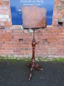 A VICTORIAN WALNUT INLAID ADJUSTABLE MUSIC STAND, fluted support and tripod base