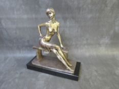 A 20TH CENTURY LIMITED EDITION 17 / 500 WHITE METAL STUDY OF A YOUNG WOMAN SEATED ON A BENCH, set on
